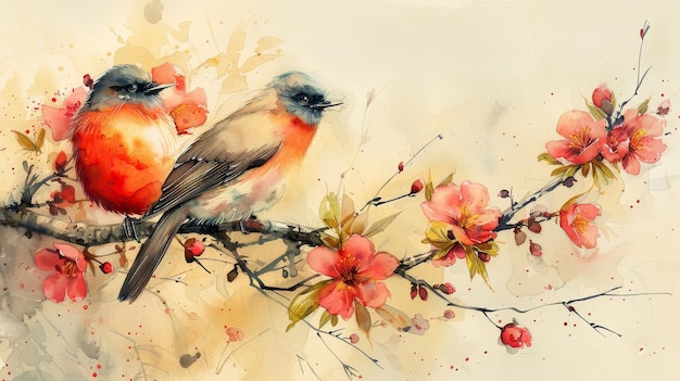 A background of birds and flowers