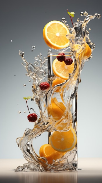 background of blackberries and lemons in liquid