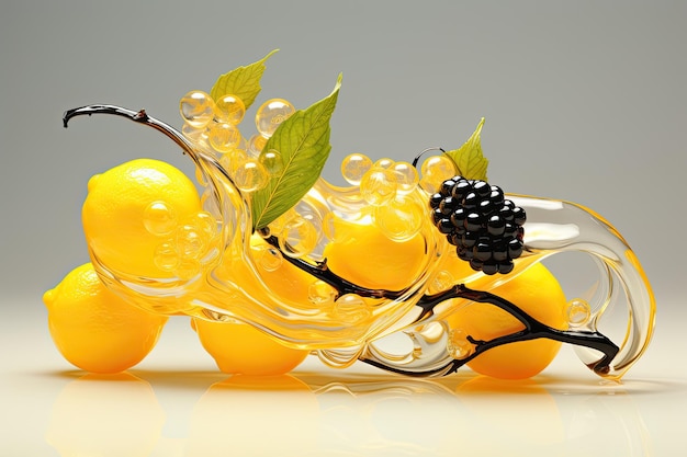 background of blackberries and lemons in liquid