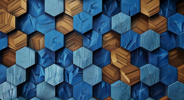 a background of blue cubes with one that has the word  wood  on it