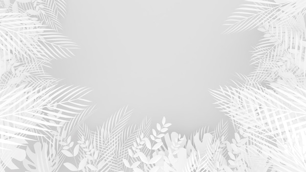 On a background of botanical leaveswhite leaf frame3d rendering