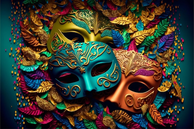 background brazilian carnival masks confetti