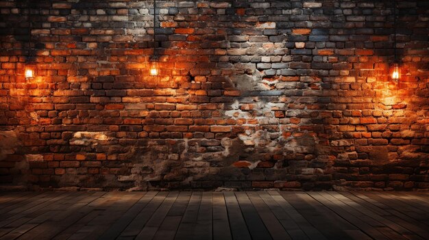 background brick backwall with chandelier 3d illustration