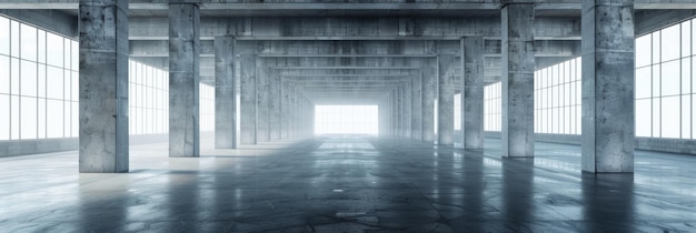 Background For Car ThreeDimensional Abstract Architecture with Big Concrete Hall and White