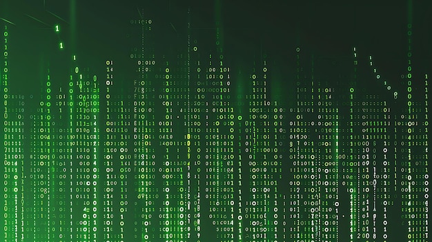 Photo a background of cascading green binary code