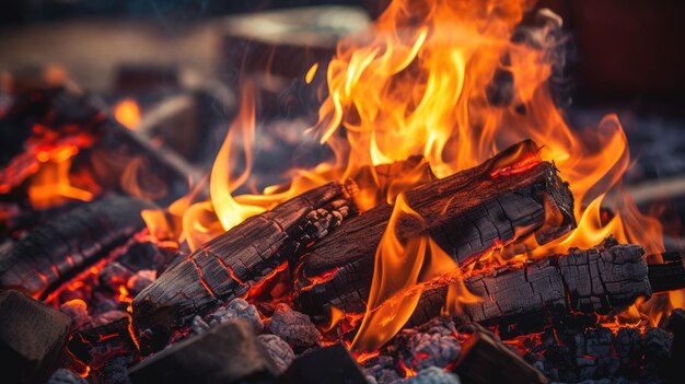 Background of charcoal for barbecue with flames Generative AI