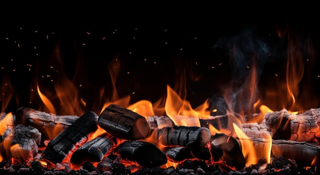 Background of charcoal for barbecue with flames