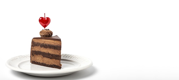 Background of chocolate cake with heart candle for Valentine's Day