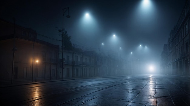 background of city street at night with rain and fog