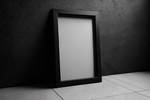 Background of a concrete wall and a black rectangular wooden frame