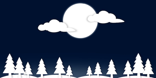 Background in dark night theme with pine trees under the moonlight