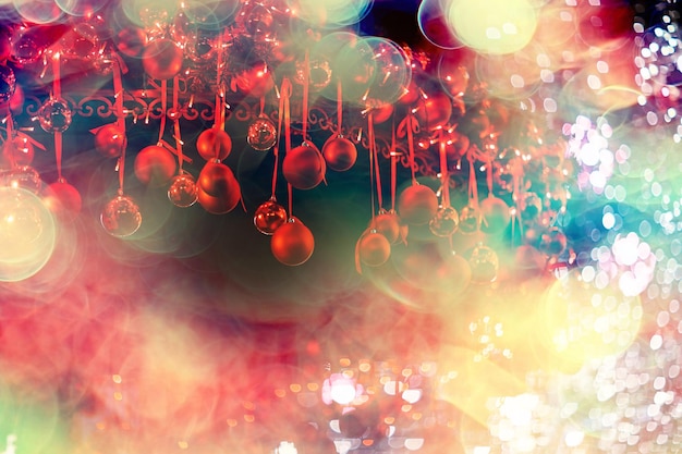 background decoration red christmas balls at night outside outdoors holiday