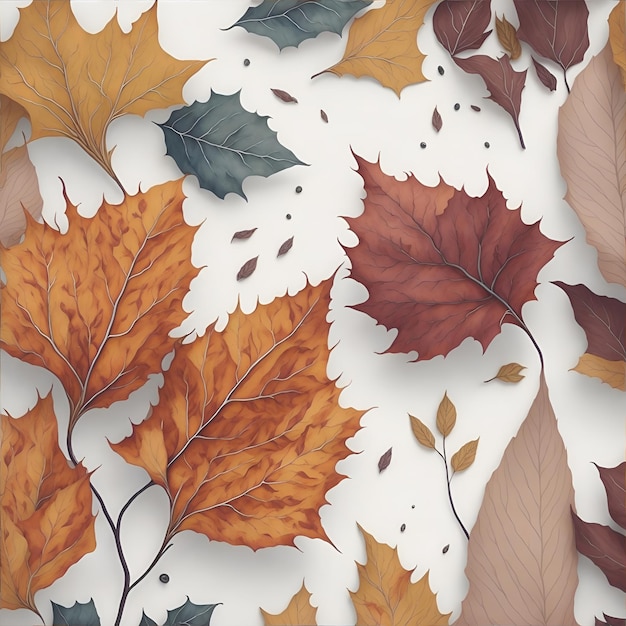 Background Design with watercolor Illustration of dry leaves