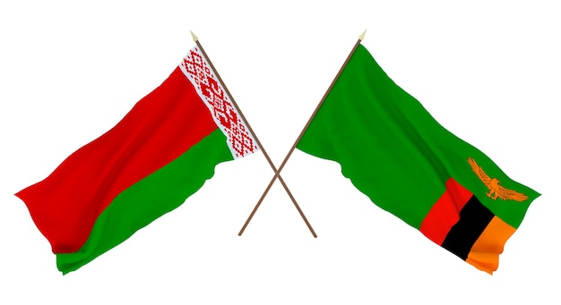 Background for designers illustrators National Independence Day Flags Belarus and Zambia