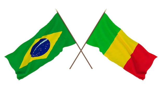 Background for designers illustrators National Independence Day Flags Brazil and Mali