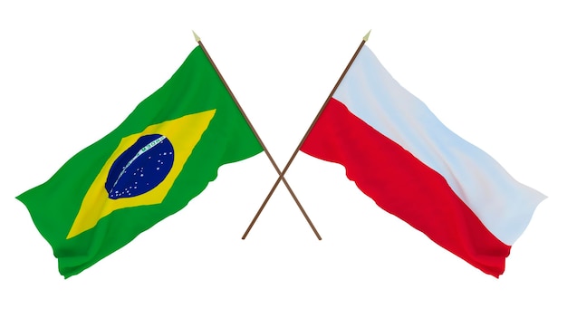 Background for designers illustrators National Independence Day Flags Brazil and Poland