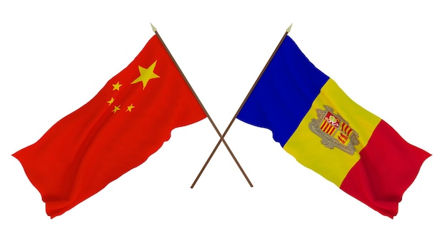 Background for designers illustrators National Independence Day Flags Chine and Andorra