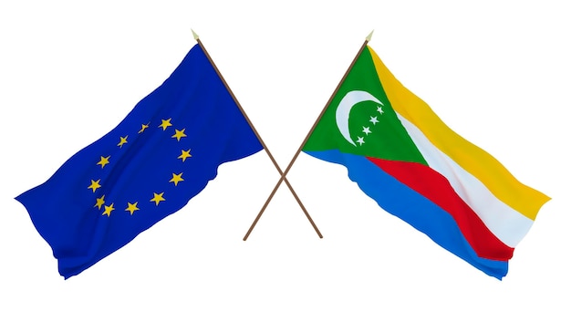 Background for designers illustrators National Independence Day Flags The European Union and Comoros