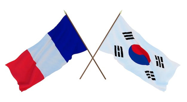 Background for designers illustrators National Independence Day Flags France and South Korea