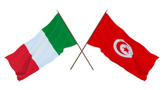 Background for designers illustrators National Independence Day Flags Italy and Tunisia