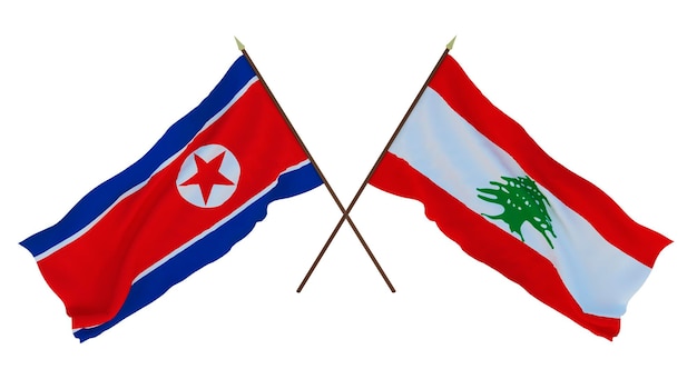 Background for designers illustrators National Independence Day Flags North Korea and Lebanon