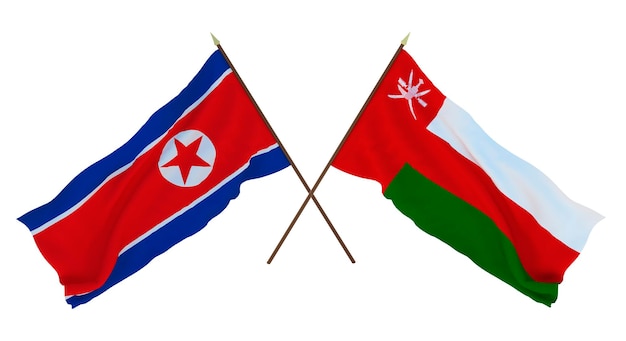 Background for designers illustrators National Independence Day Flags North Korea and Oman