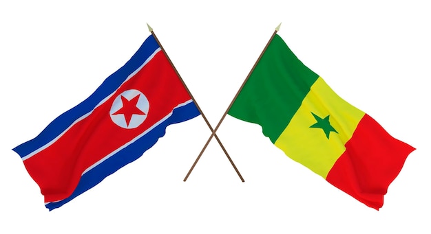 Background for designers illustrators National Independence Day Flags North Korea and Senegal