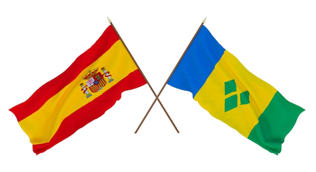 Background for designers illustrators National Independence Day Flags Spain and Saint Vincent