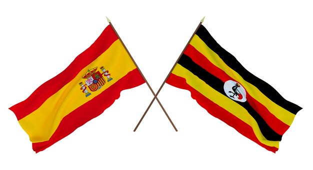 Background for designers illustrators National Independence Day Flags Spain and Uganda