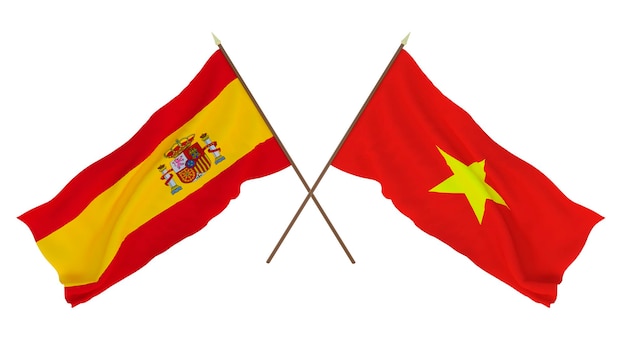 Background for designers illustrators National Independence Day Flags Spain and Vietnam