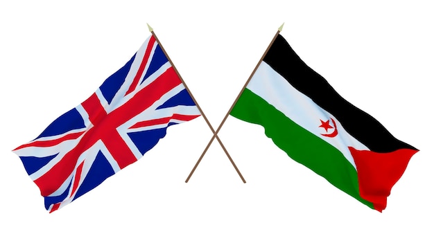 Background for designers illustrators National Independence Day Flags The United Kingdom of Great Britain and Northern Ireland and Sahrawi Arab Democratic Republic