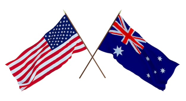 Background for designers illustrators National Independence Day Flags of United States of America USA and Australia