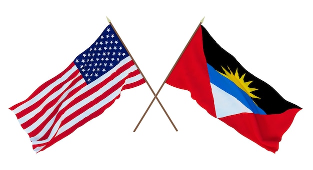 Background for designers illustrators National Independence Day Flags of United States of America USA and Barbuda