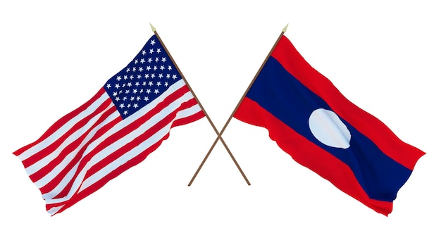 Background for designers illustrators National Independence Day Flags of United States of America USA and Laos