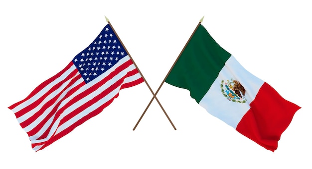 Background for designers illustrators National Independence Day Flags of United States of America USA and Mexico