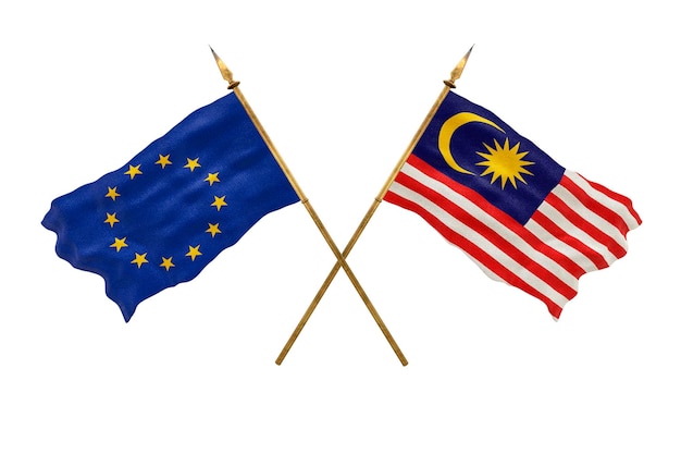 Background for designers National Day 3D model National flags European Union and Malaysia