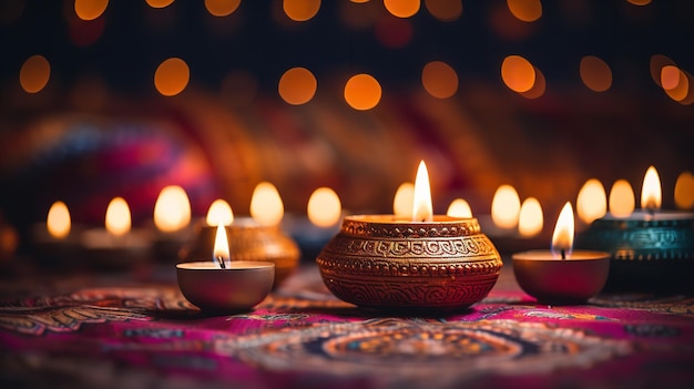 Background of diwali lanterns with candles and hazy lights from the festival of lights Generative Ai