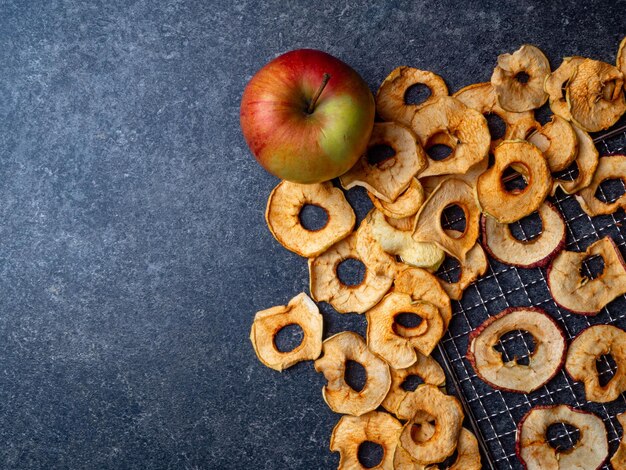 Background of dried sliced apples healthy snack concept