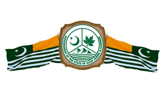 Photo background for editors and designers national holiday 3d illustration flag and the coat of arms of azad kashmir