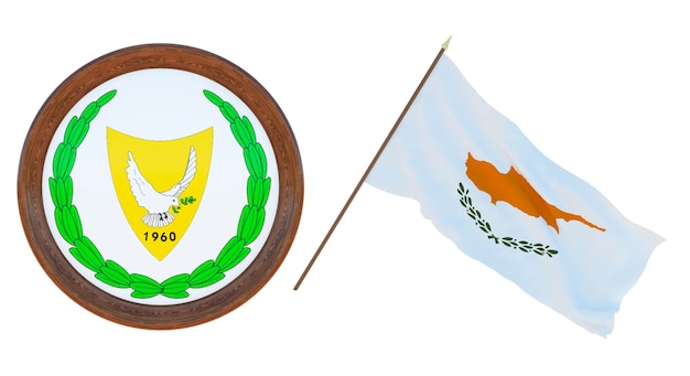 Background for editors and designers National holiday 3D illustration Flag and the coat of arms of Cyprus