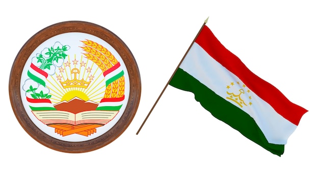 Photo background for editors and designers national holiday 3d illustration flag and the coat of arms of tajikistan