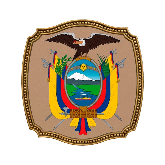 Background for editors and designers National holiday 3D illustration Icon coat of arms of Ecuador