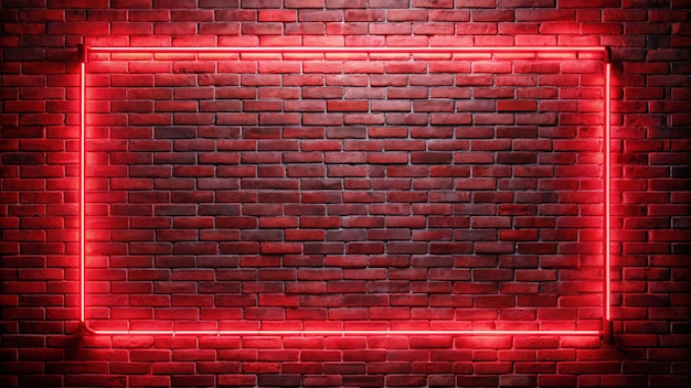 Photo background of empty brick wall with red neon light 80s style glow