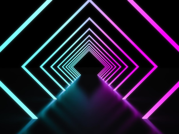 Background of an empty corridor with neon light neon rays and glow 3D rendering