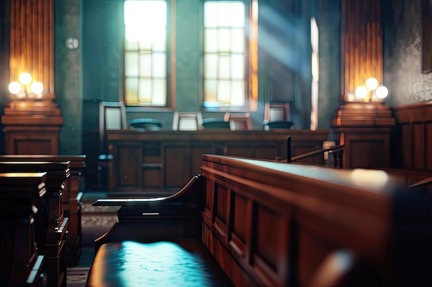 Photo background of an empty courtroom blurred courtroom environment