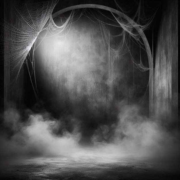 Photo background of empty space dark empty background concrete smoke cobweb halloween background