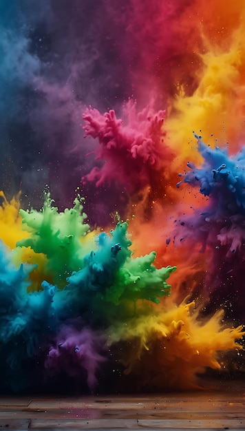 background explosion of rainbow colored powder in multiple splashes realistic texture