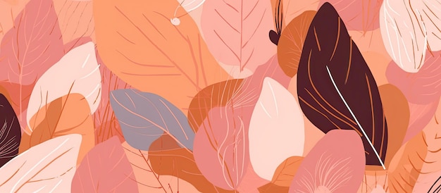 A background featuring pink and peach hues leaf patterns bold colors upper paleolithic inspired art Generative AI