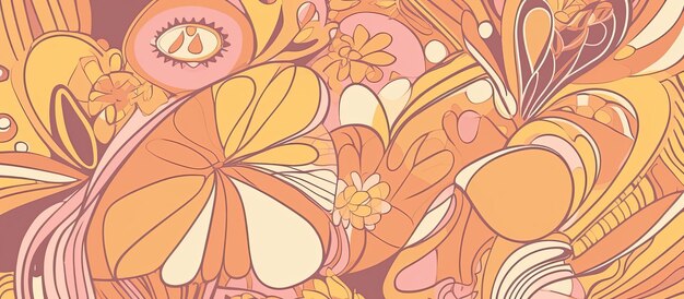 A background featuring pink and peach hues leaf patterns bold colors upper paleolithic inspired art Generative AI