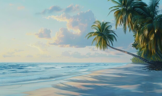 background featuring a serene ocean landscape coconut trees and crashing wave tropical ai generated